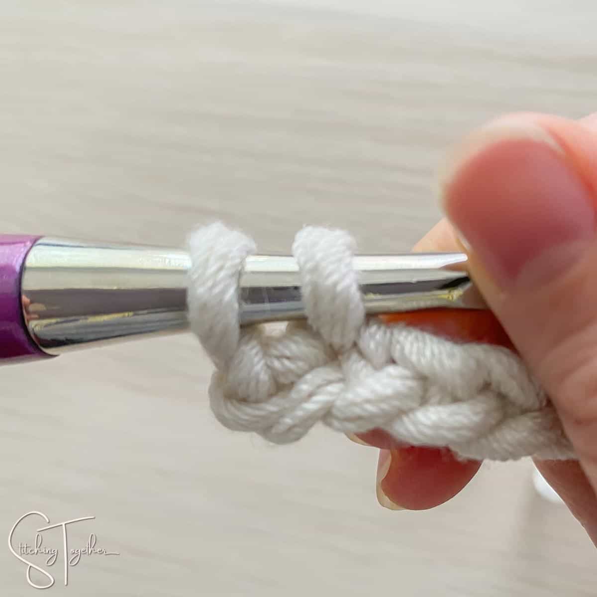 2 crochet loops on a hook 