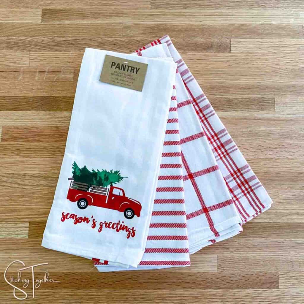 stack of cute holiday dishtowels