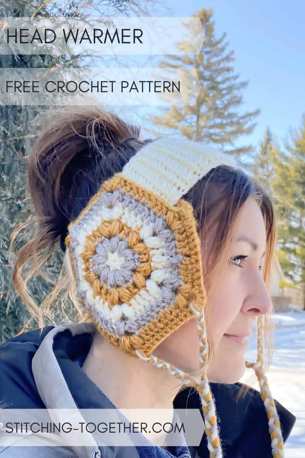 woman wearing crochet headband with ear flaps