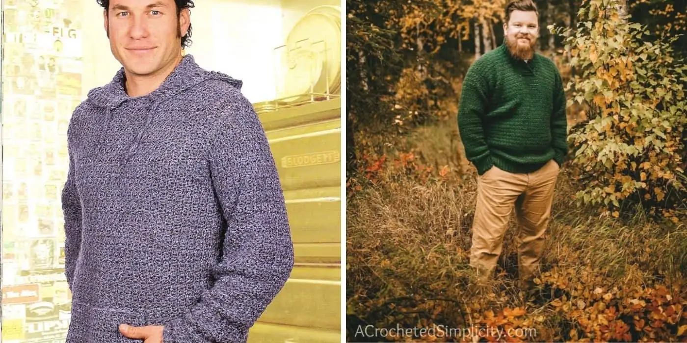 men wearing crochet sweaters