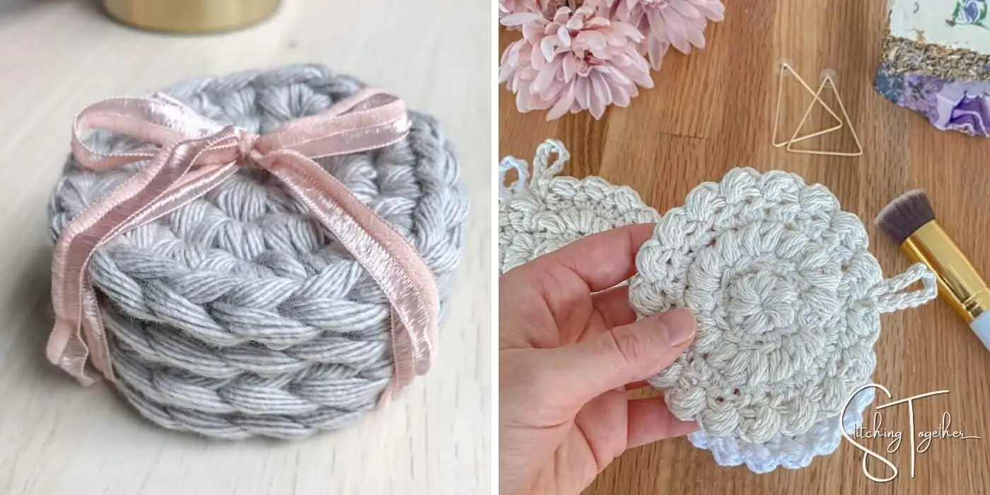 crochet facial rounds in a stack and being held