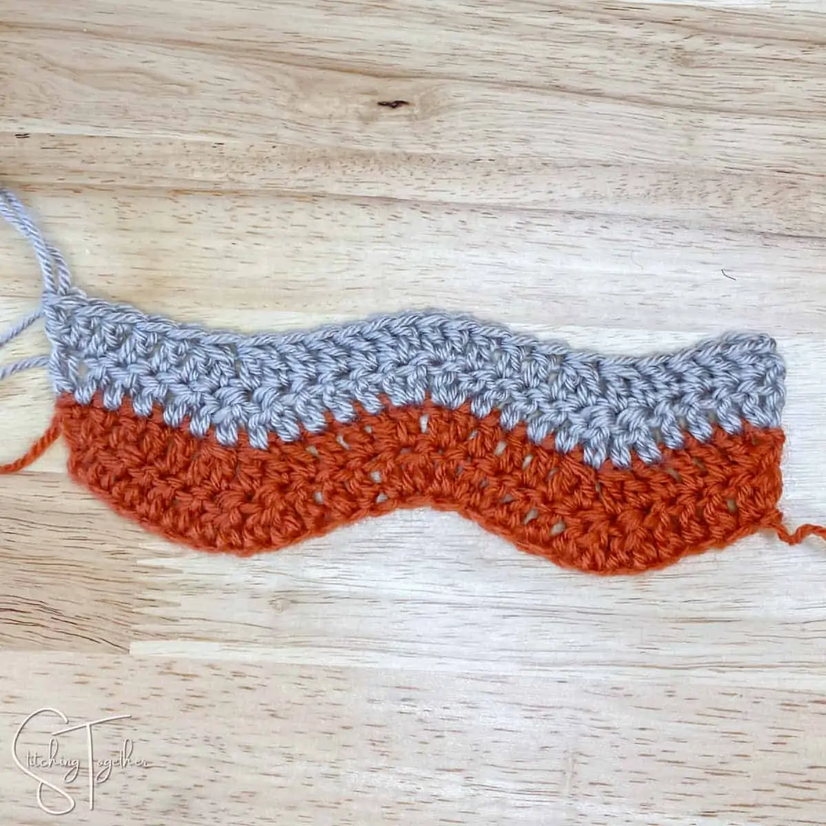 orange gray striped crochet ripple stitch swatch