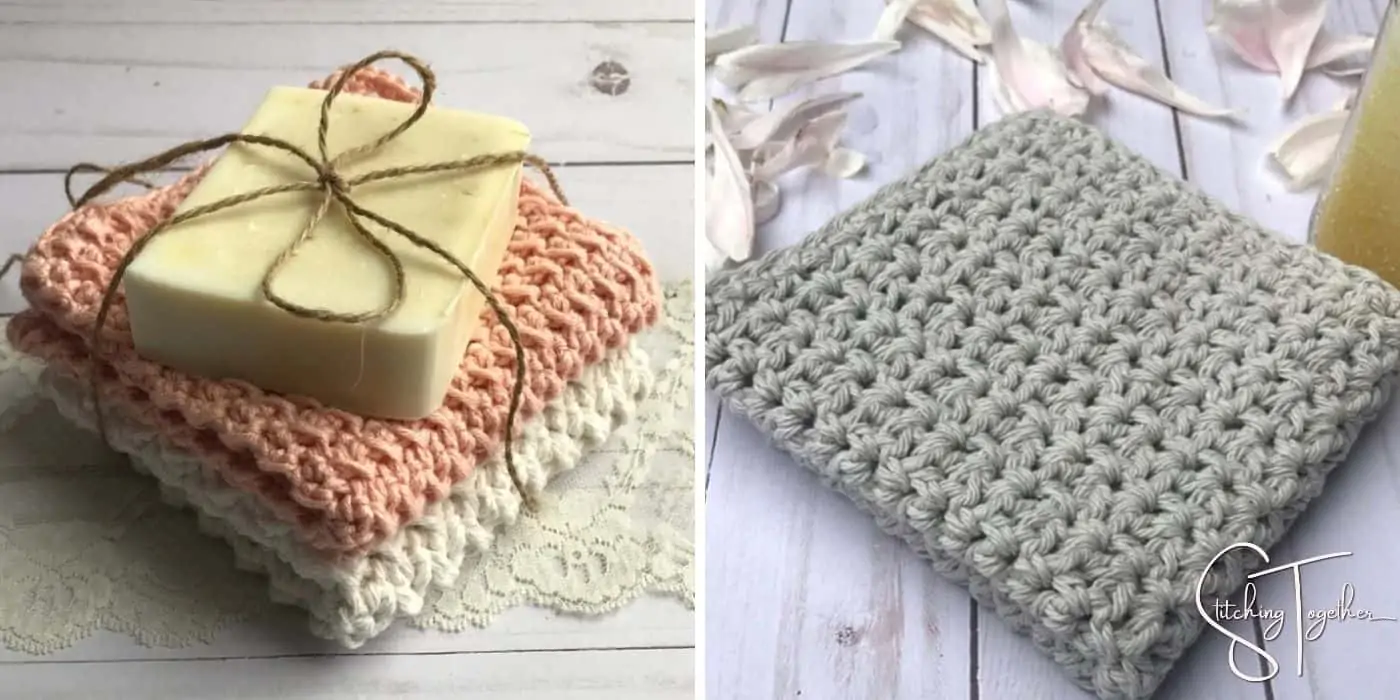 two different types of crochet washcloths folded
