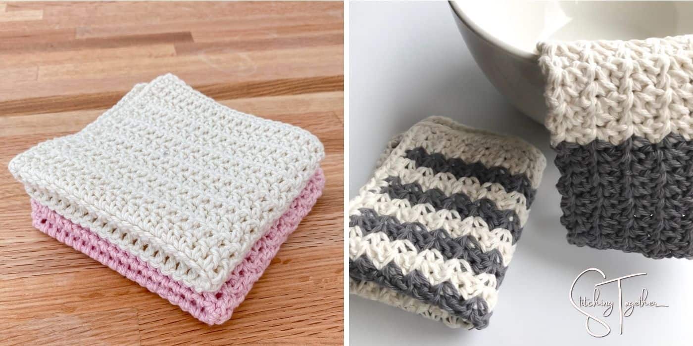 two different crochet dishcloths