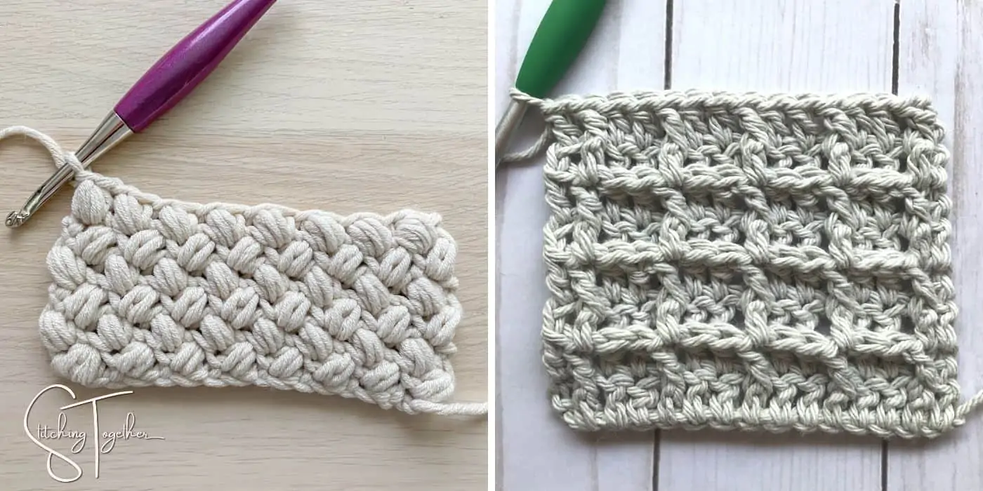 bean stitch crochet swatch and waffle stitch crochet swatch