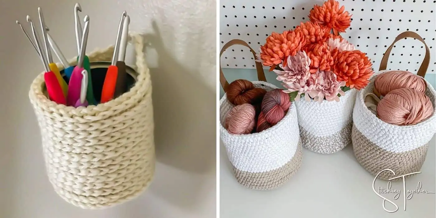 small and larger crochet hanging baskets