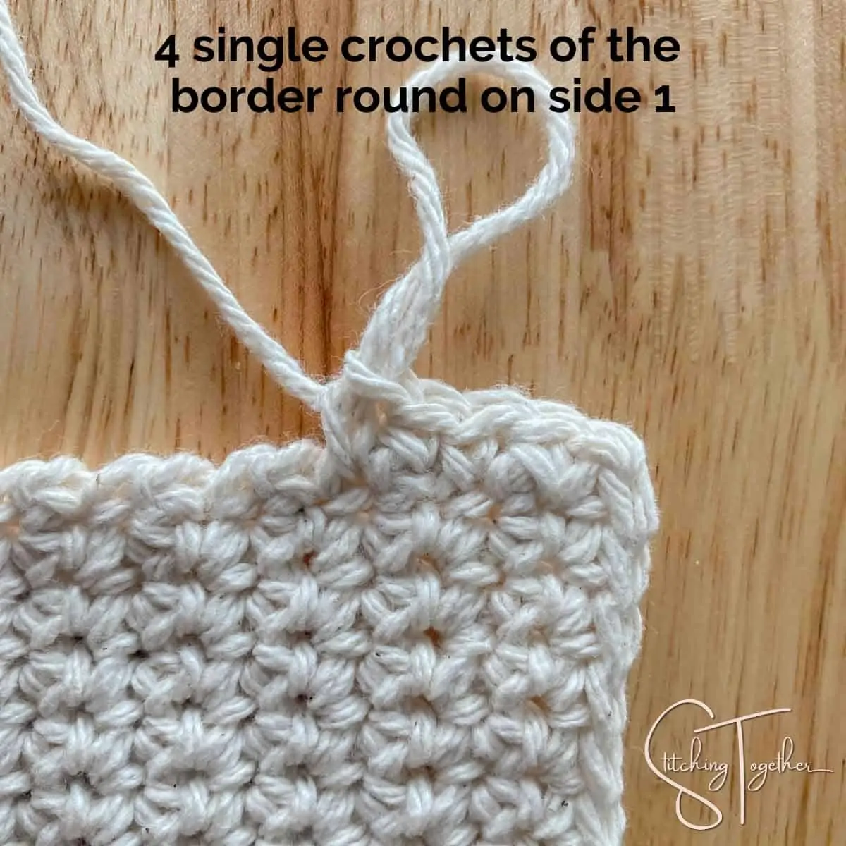 close up of of crochet showing where to place border stitches