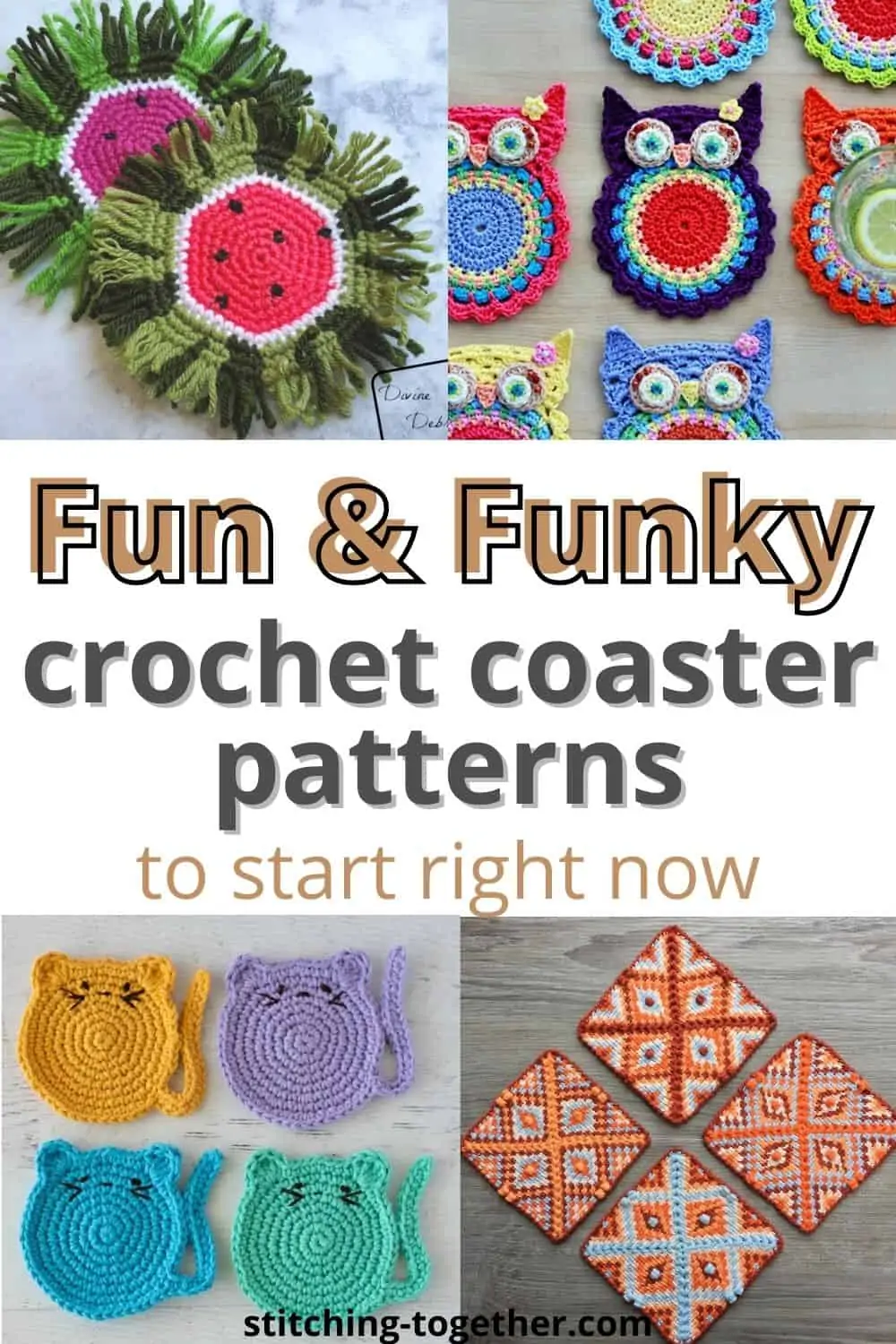 collage of funky crochet coasters pin image