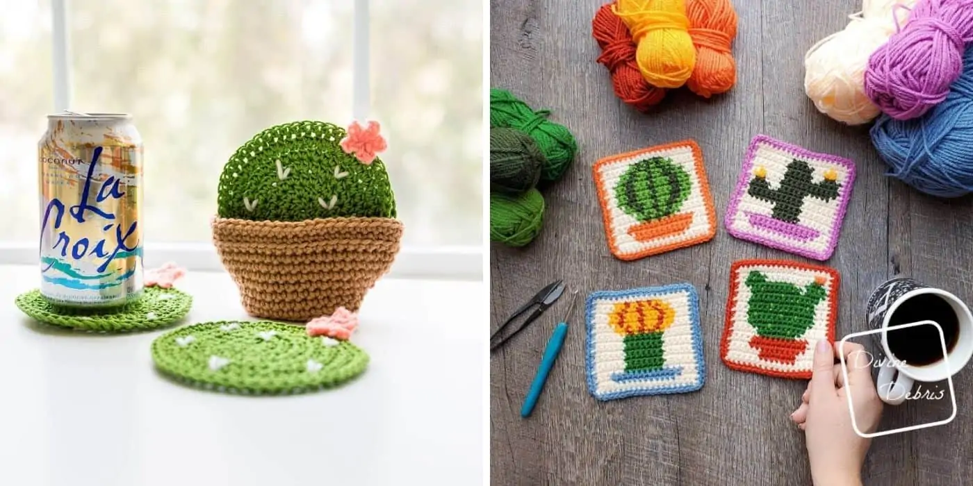 two different types of crochet catcus coasters