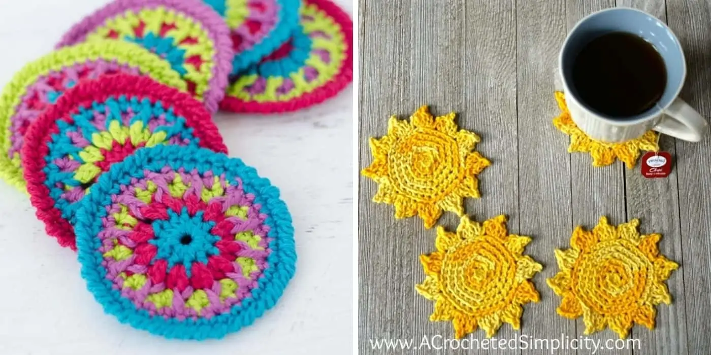 colorful crochet coaster and sunflower coaster