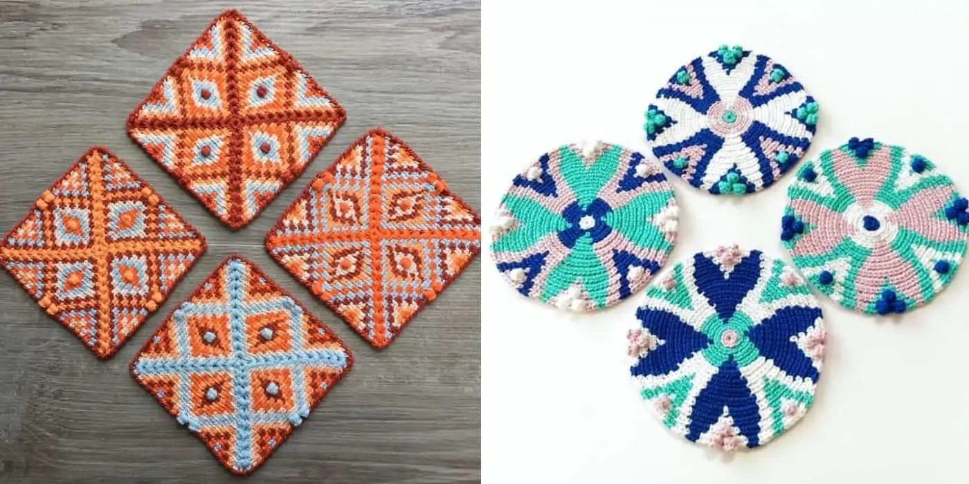 mosaic tapestry crochet coasters