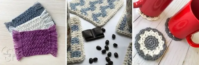 3 different types of crochet coasters