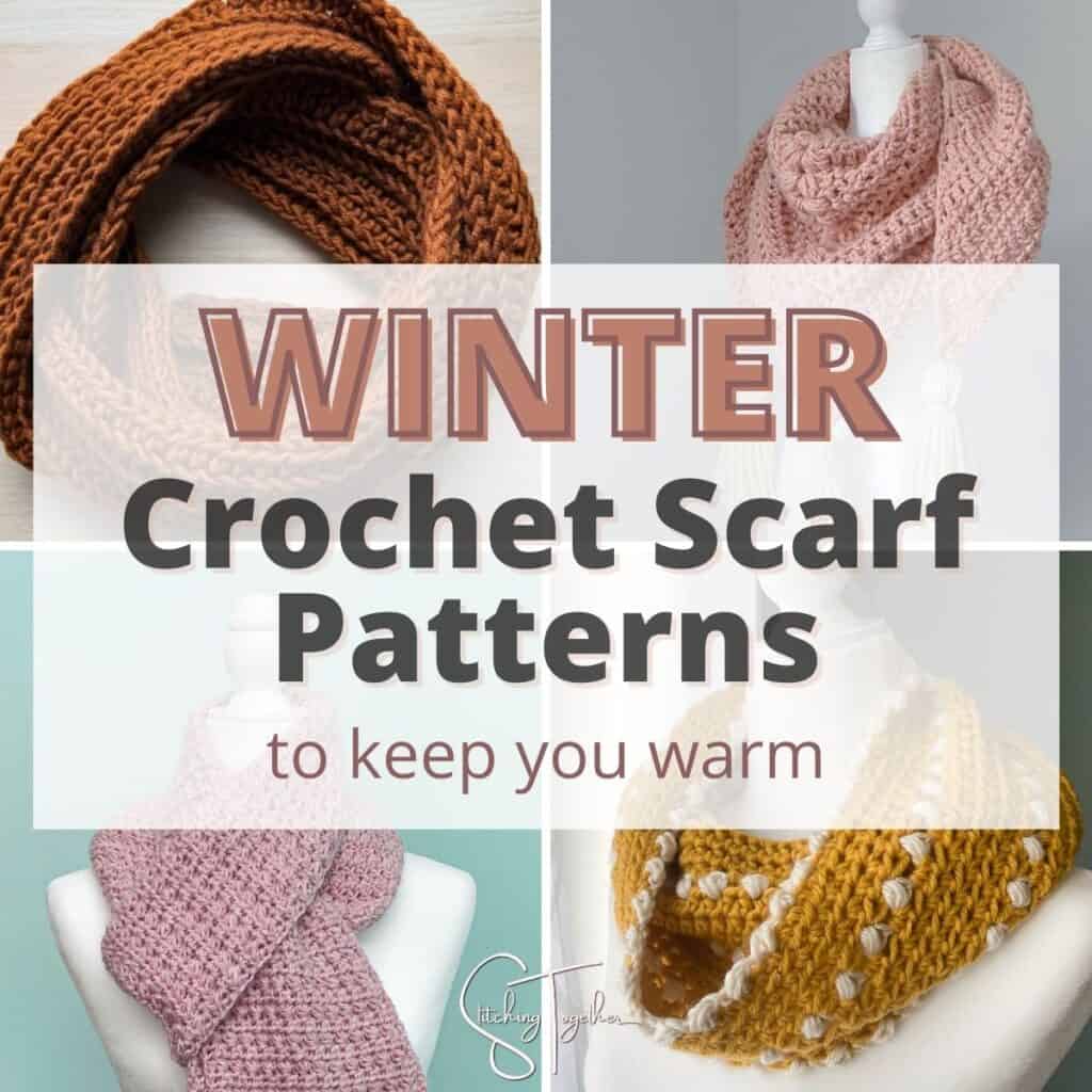 collage of crochet winter scarves