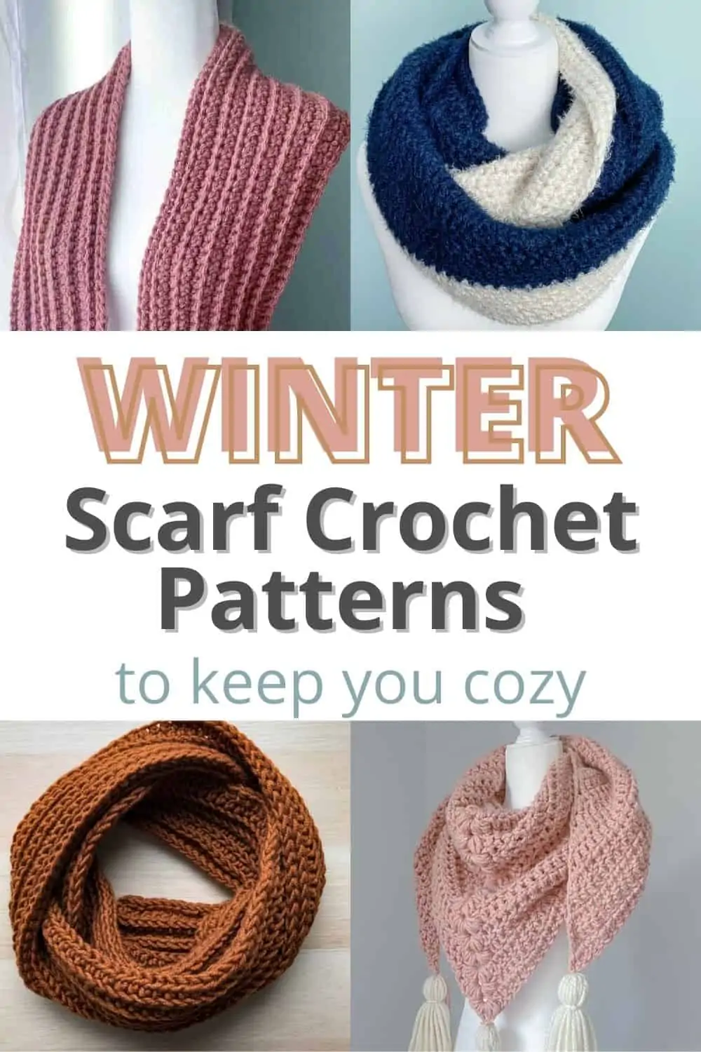 pin collage of winter crochet scarves