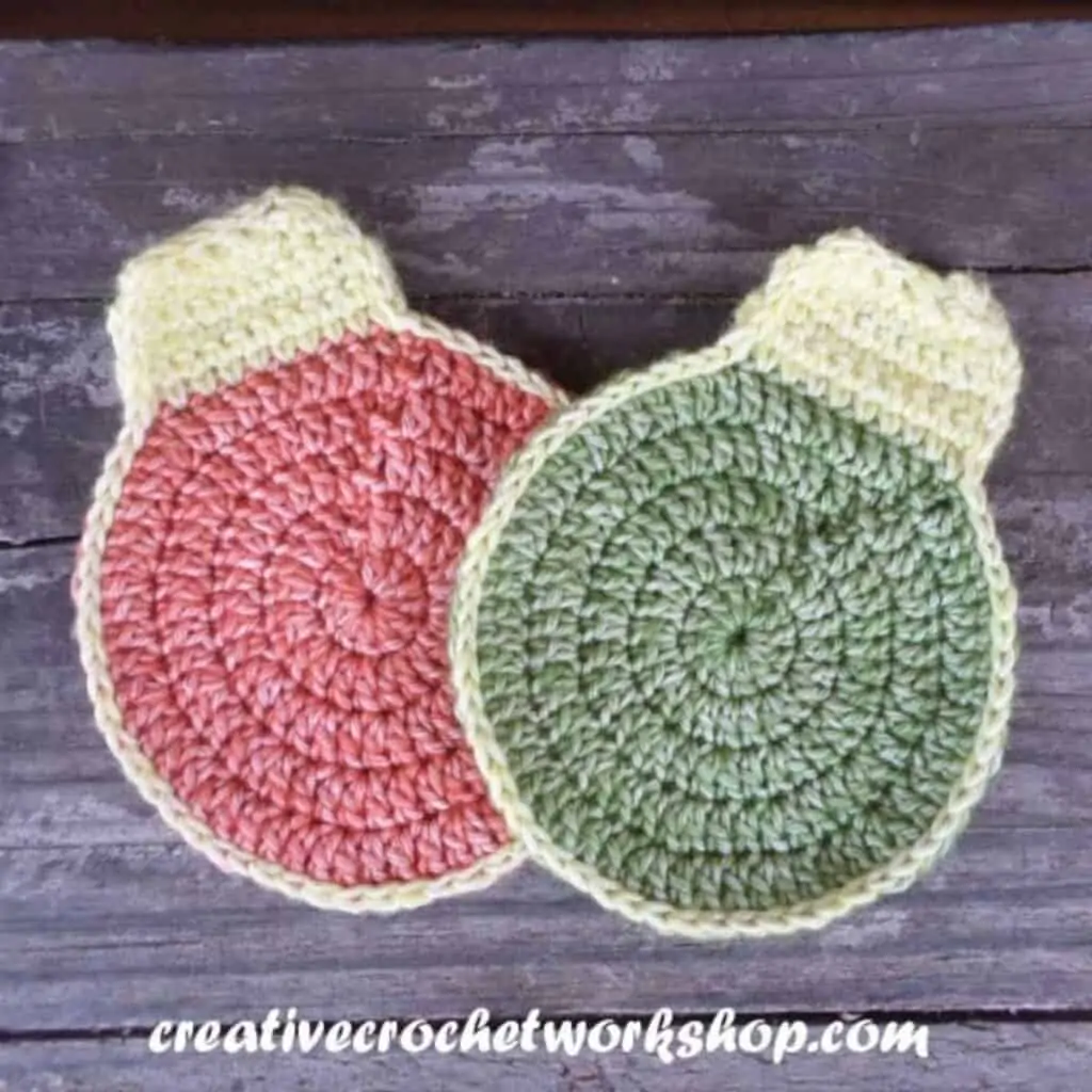 two Christmas ornament coasters crochet