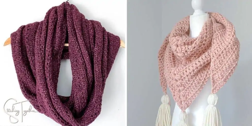 an oversized crochet scarf and a chunk crochet shawl