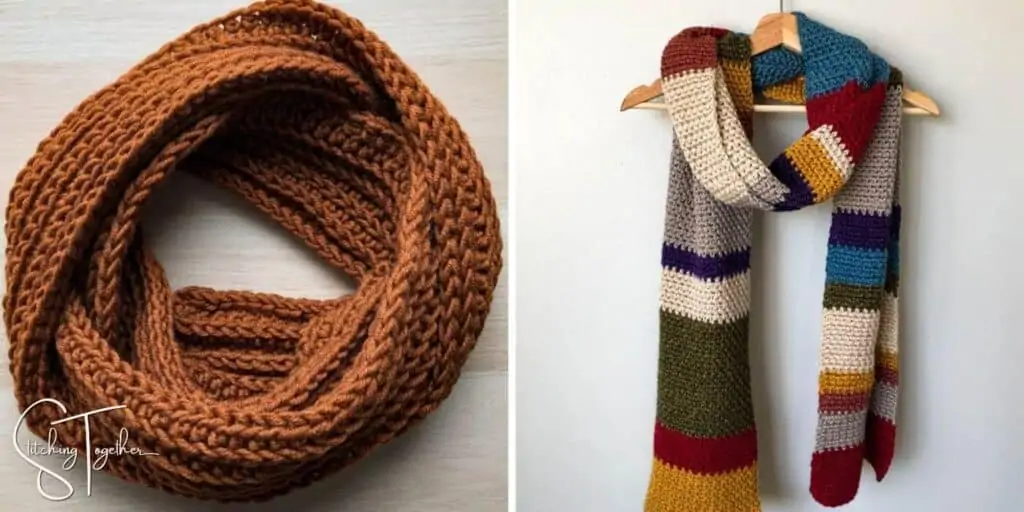 an easy crochet mens scarf and a large multcolored scarf