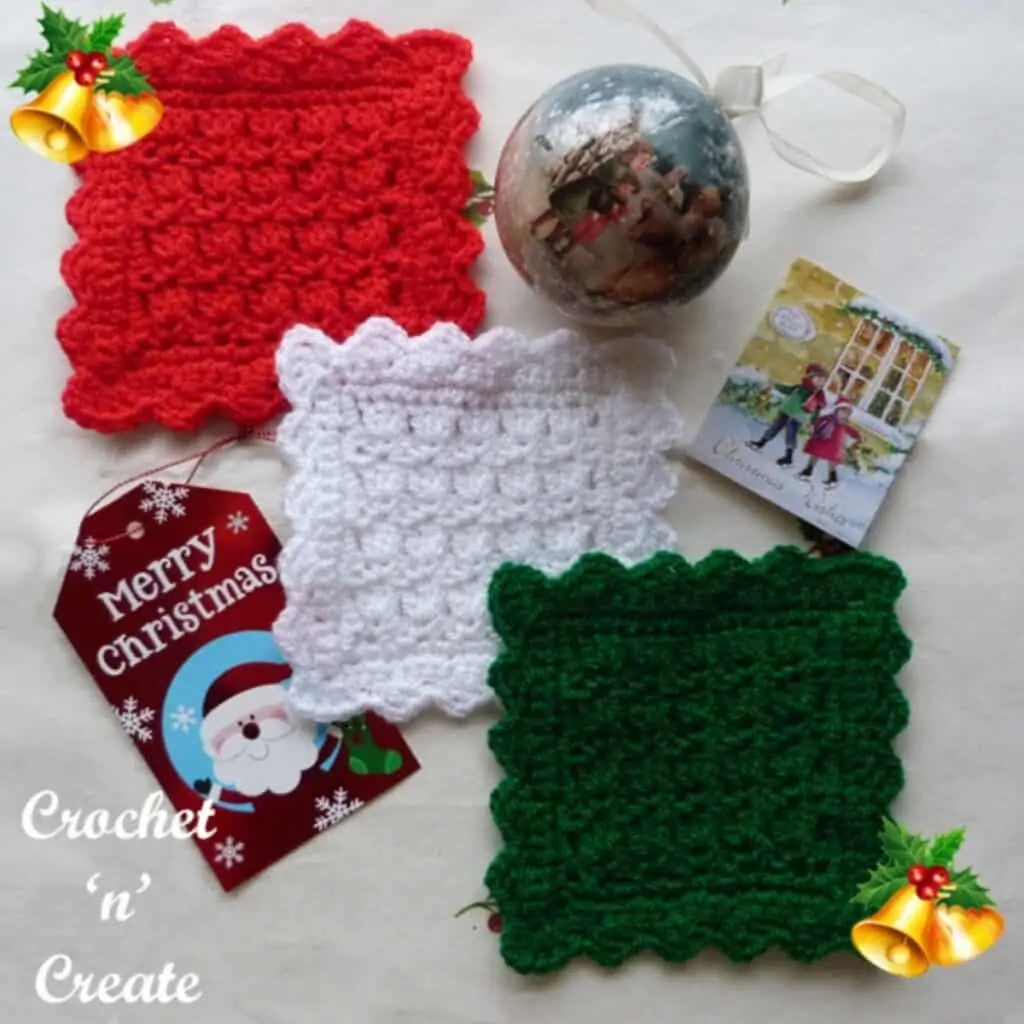 crochet square christmas coasters