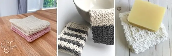 collage image of crochet dishcloths 