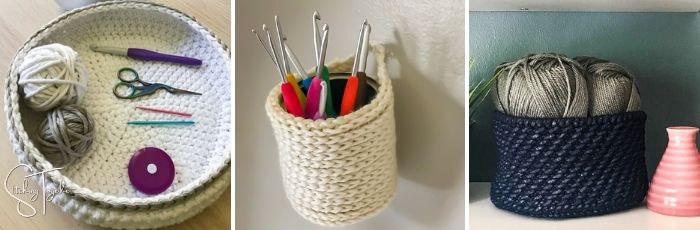 3 different crochet baskets