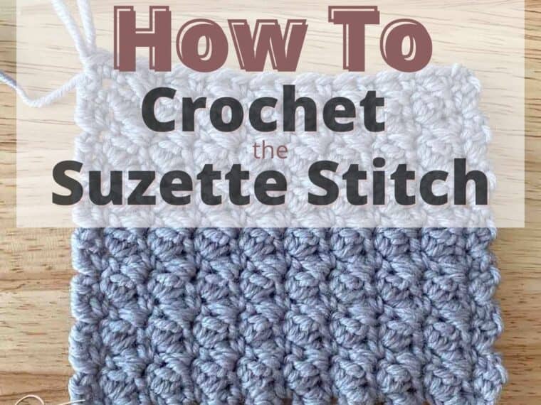 crochet swatch with text overlay "how to crochet the suzette stitch"