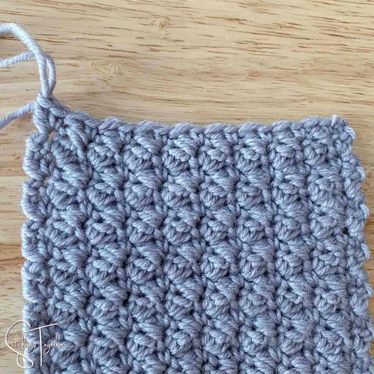 finished swatch of crochet suzette stitch