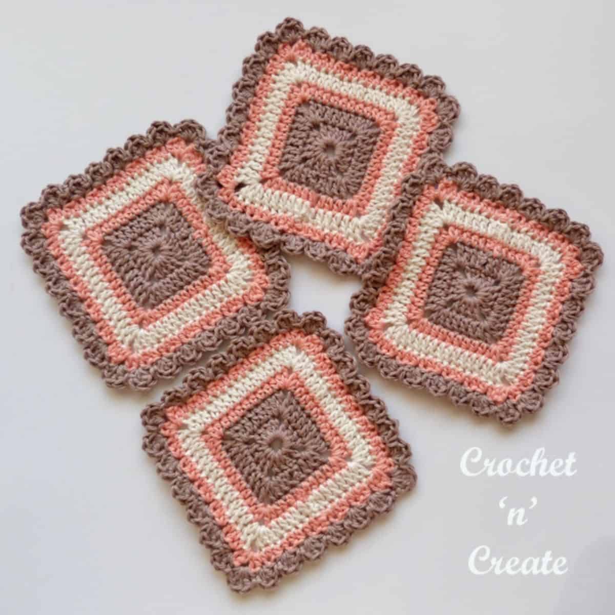 colorful square crocheted coasters
