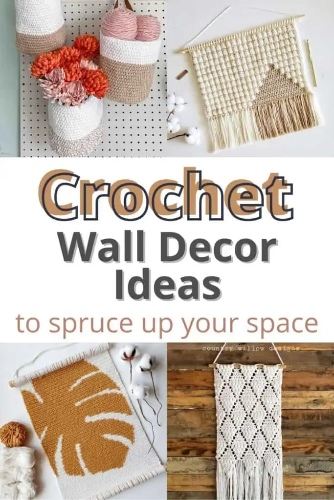 graphic with different crochet wall hangings and words "Crochet wall decor ideas to spruce up your space."