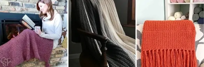 3 images of different crochet blankets