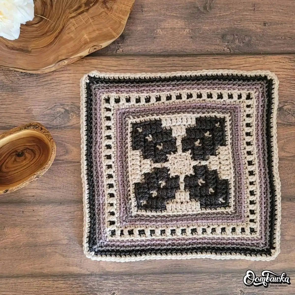 crochet granny square with an abstract motif