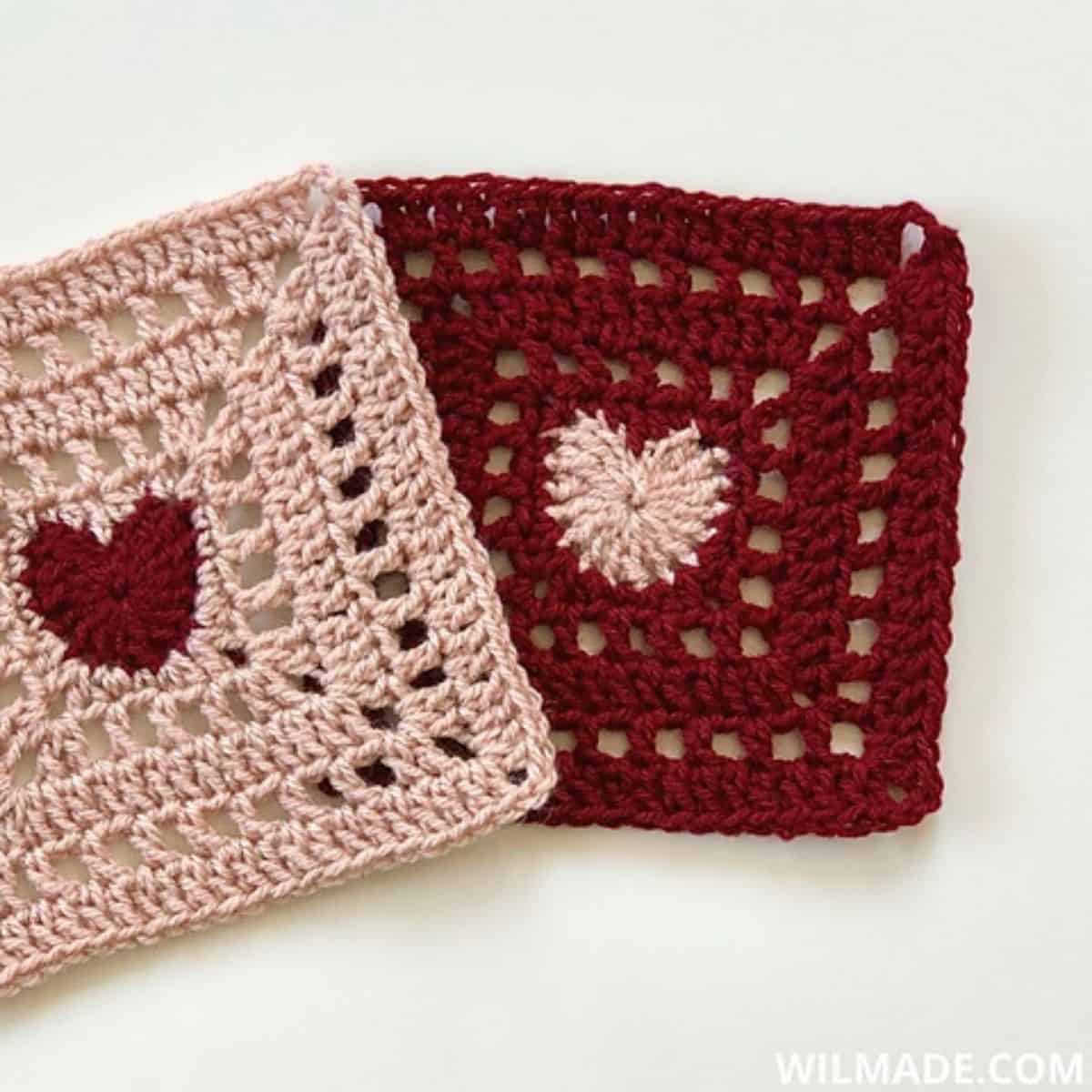 cute granny squares with hearts in the center