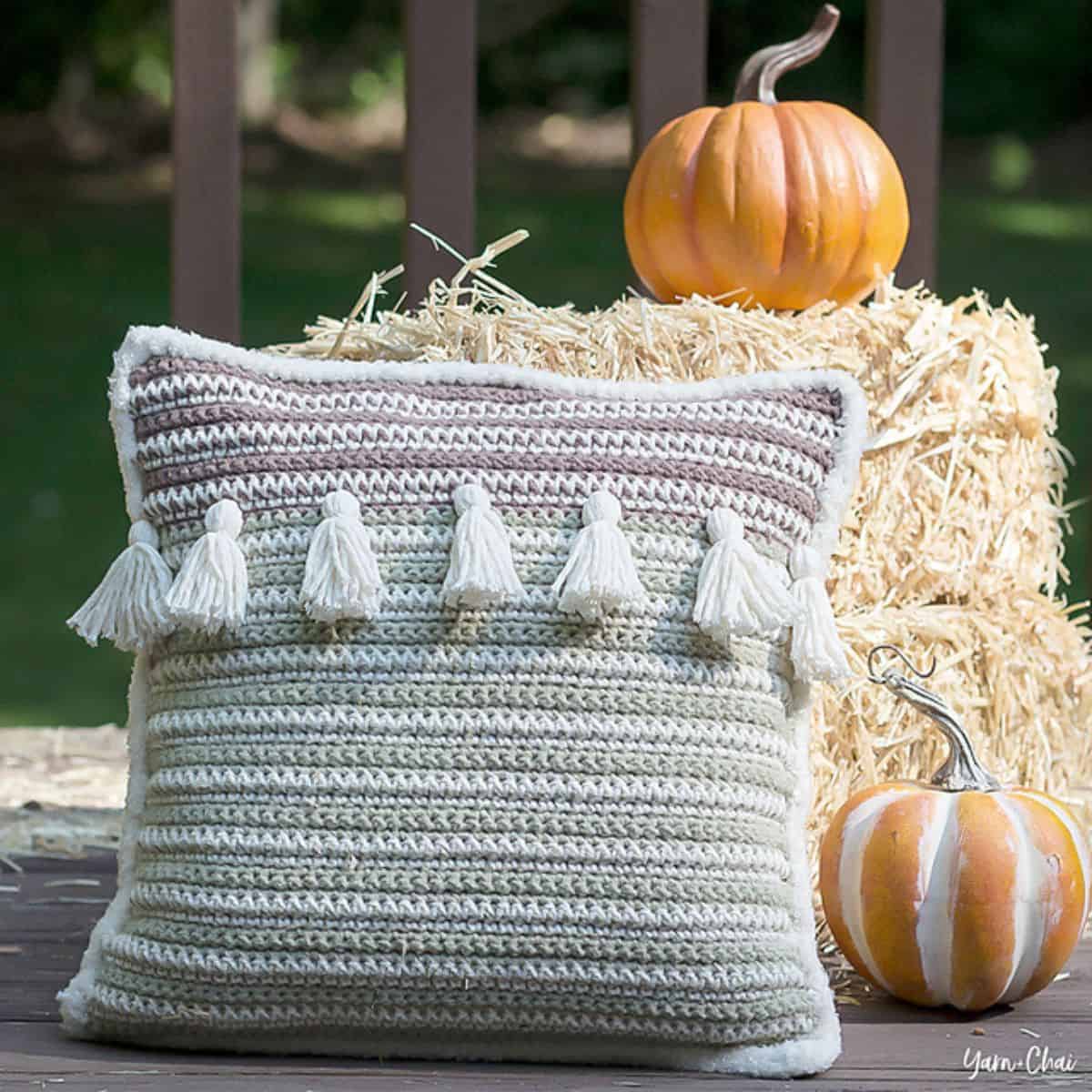 cute fall pillow with fringe tassels
