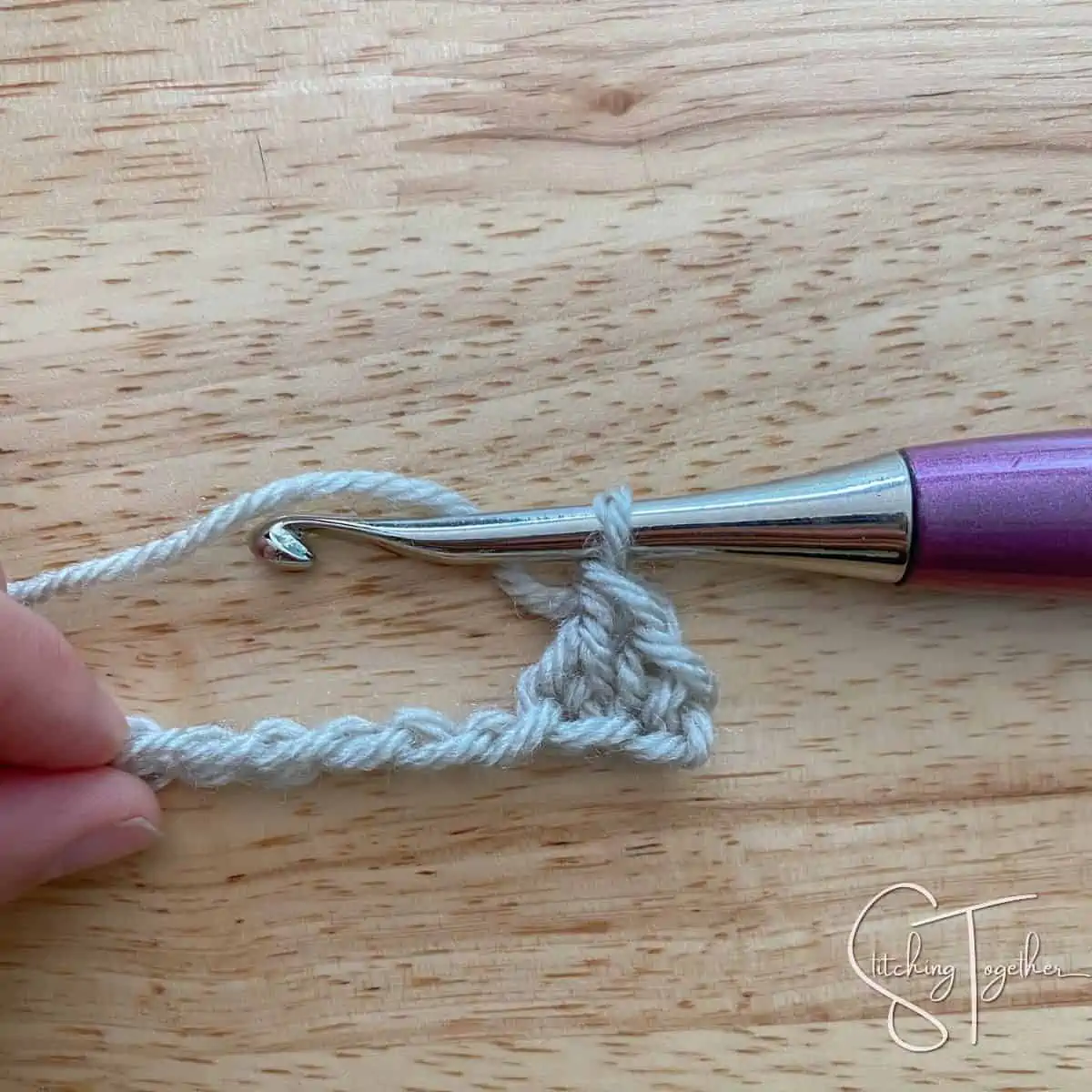 working a single crochet and double crochet into a chain