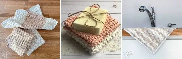 3 different crochet dishcloth or washcloth images