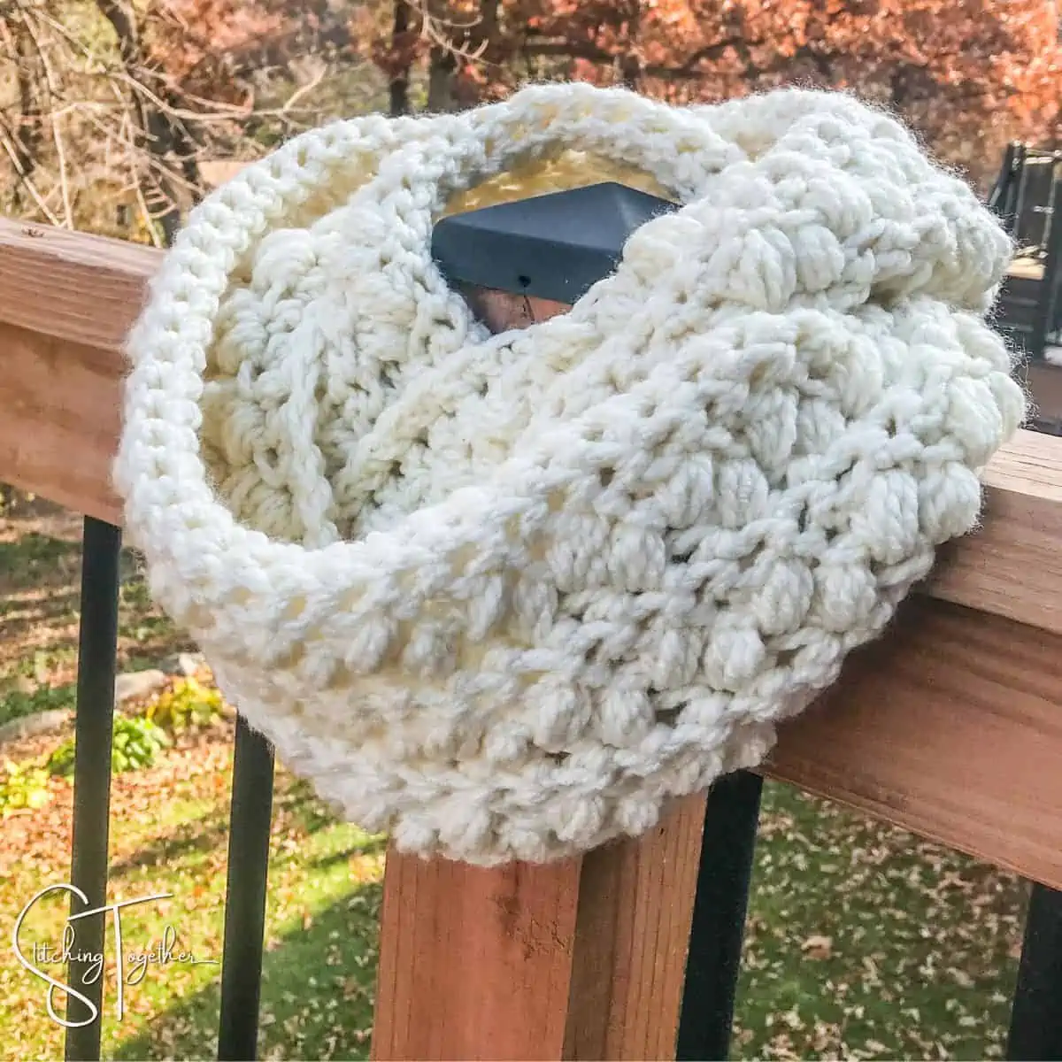 puff stitch scarf hanging