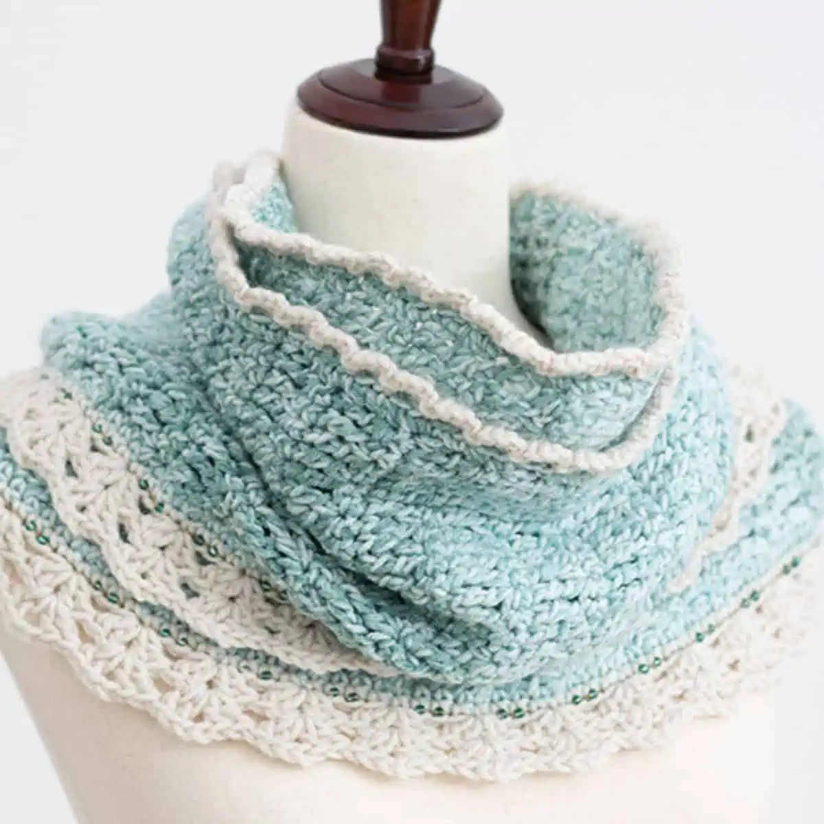 blue scarf with lace edging
