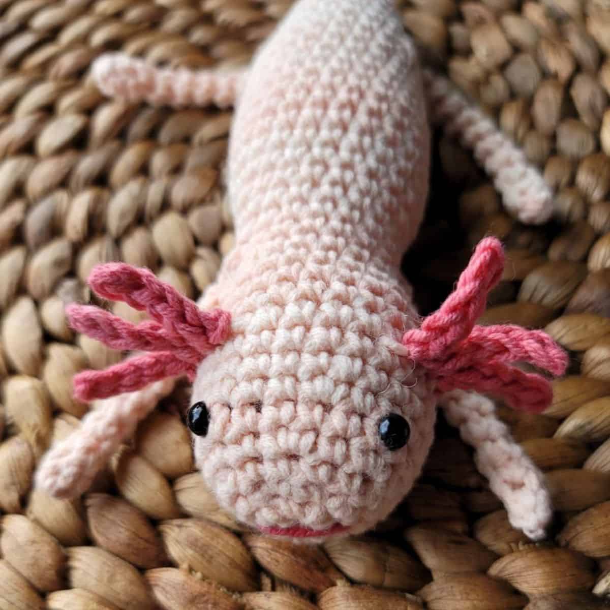 realistic crochet axolotl