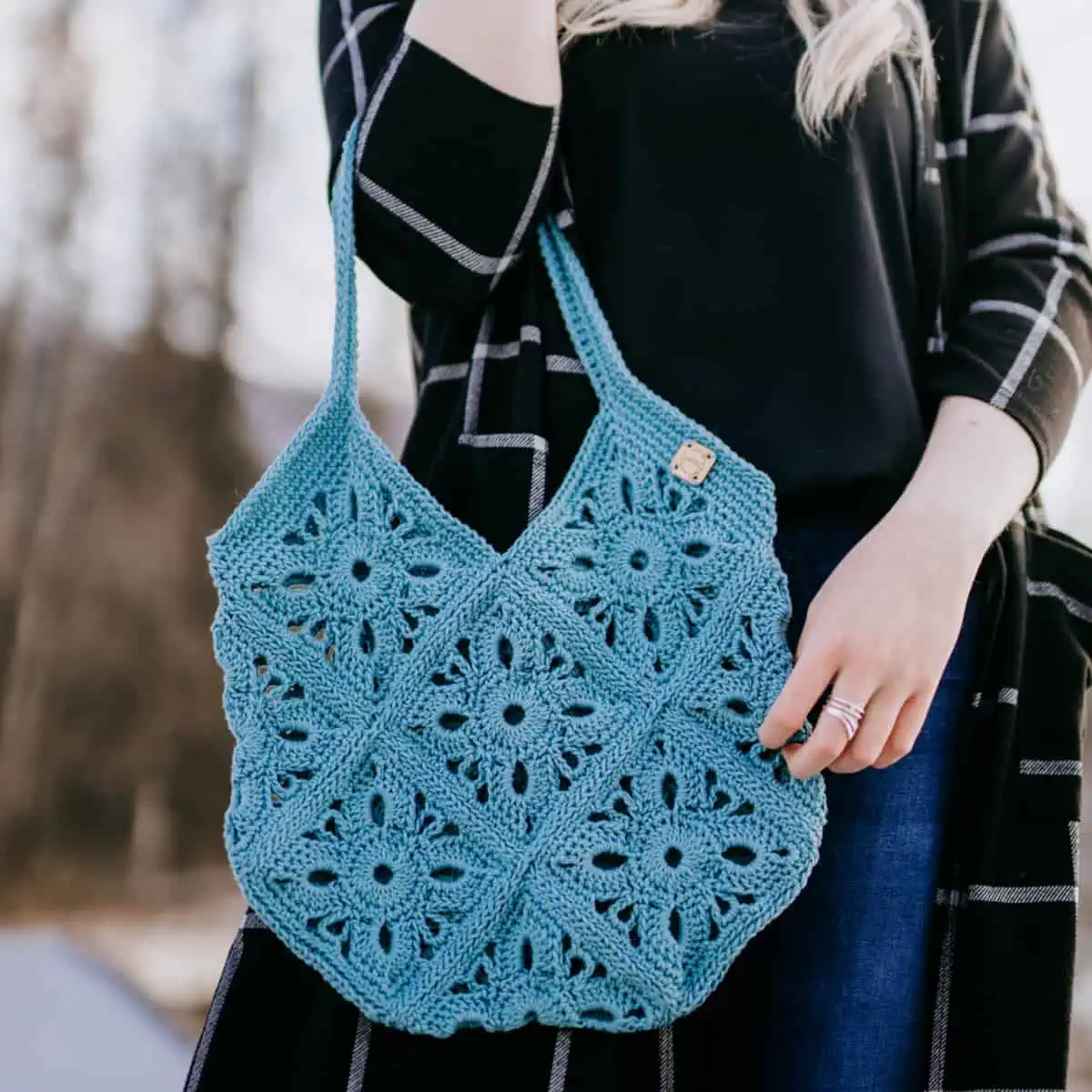 Valentine Heart Granny Square Tote Bag