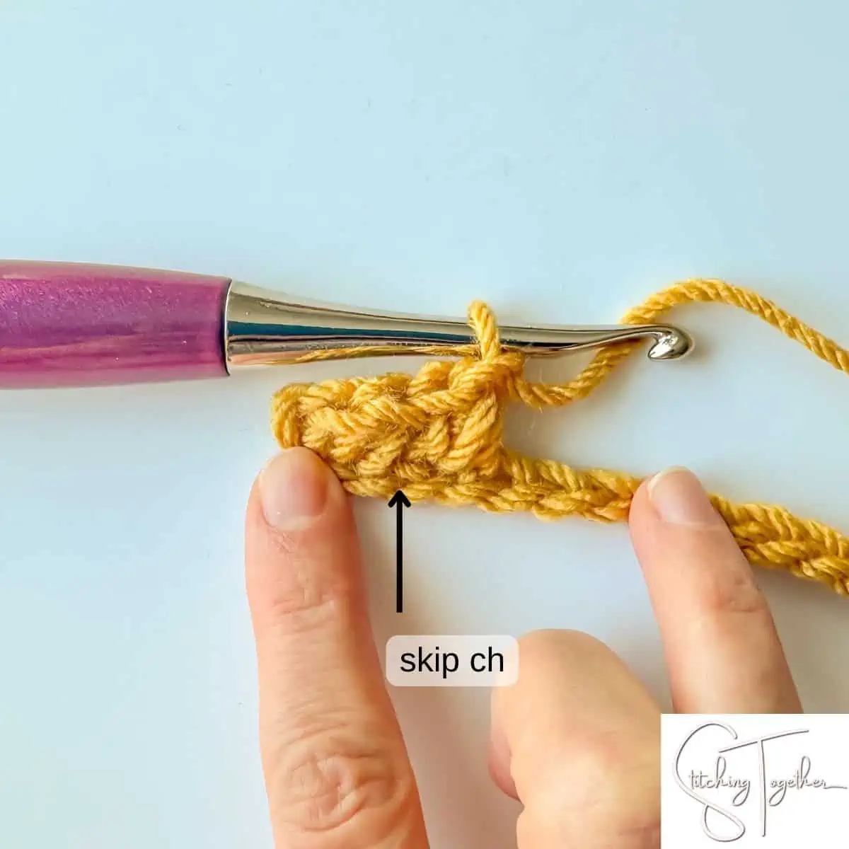 step 6 of the mini bean stitch