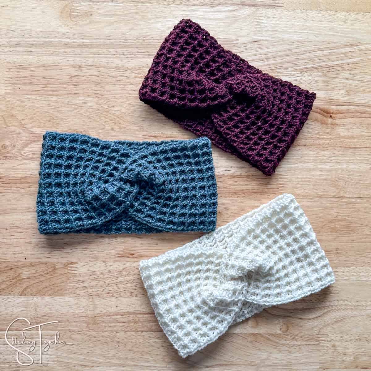 twisted crochet headbands laying flat