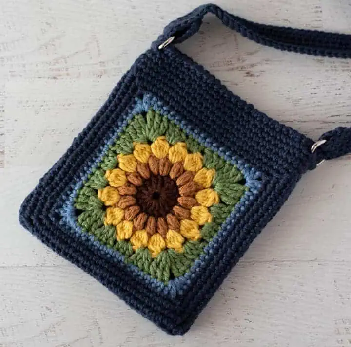 small crochet sunflower bag