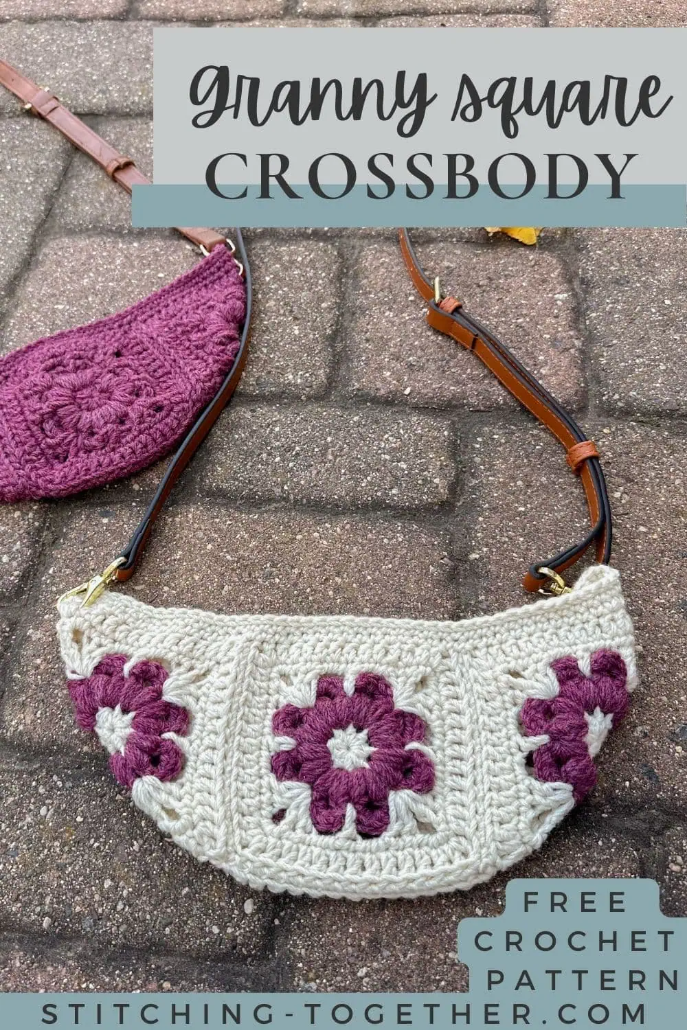 granny crochet bags with text overlay reading "granny square crossbody free crochet pattern"