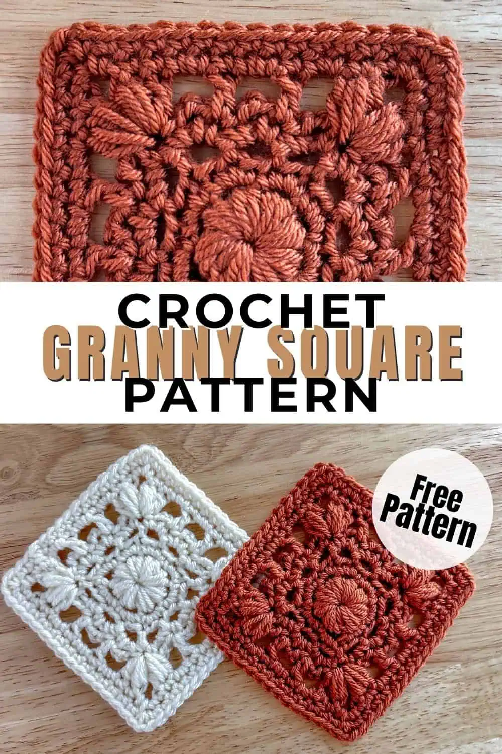 crochet lacy granny squares on a pin image with text reading "crochet granny square pattern, free pattern"