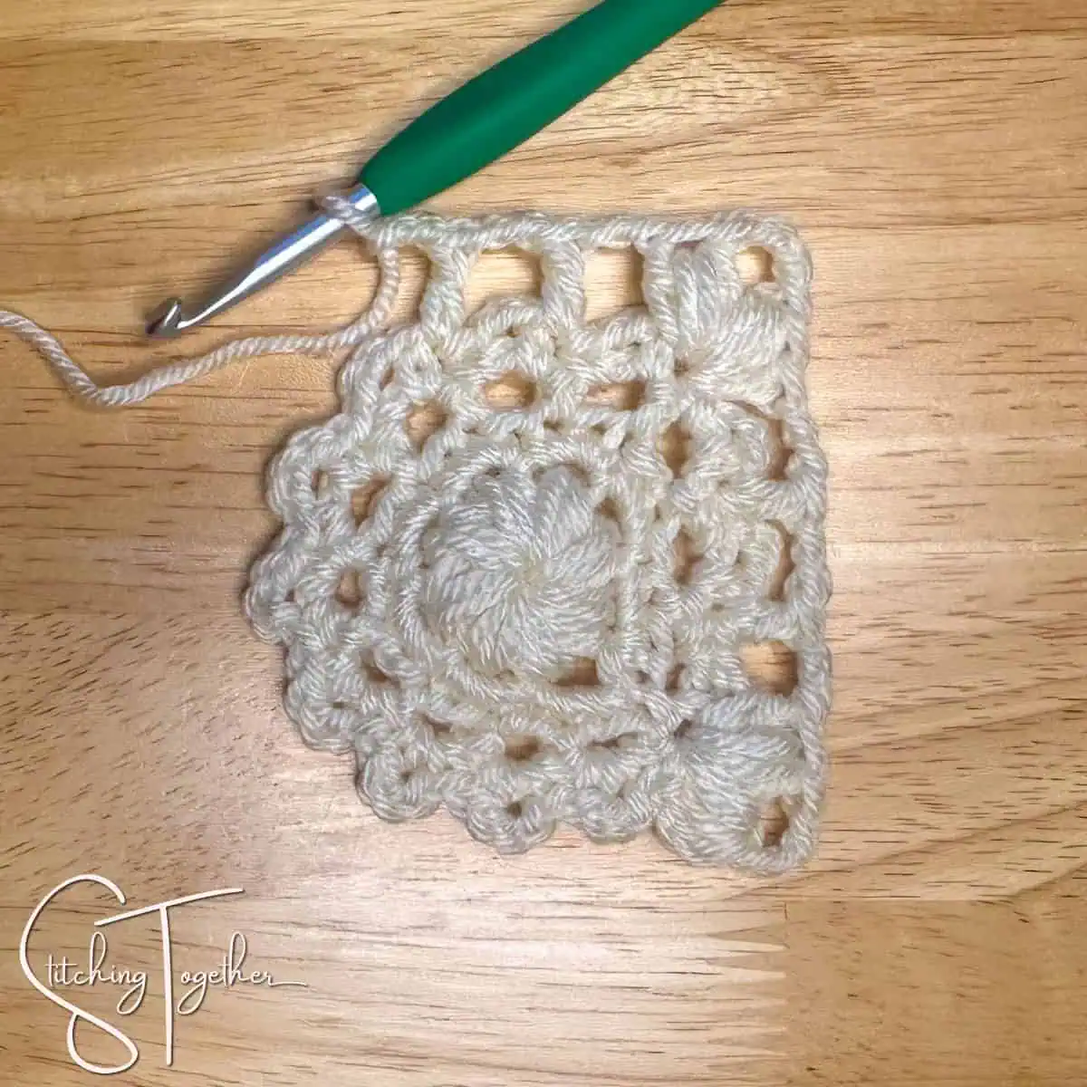partially crocheted granny square design