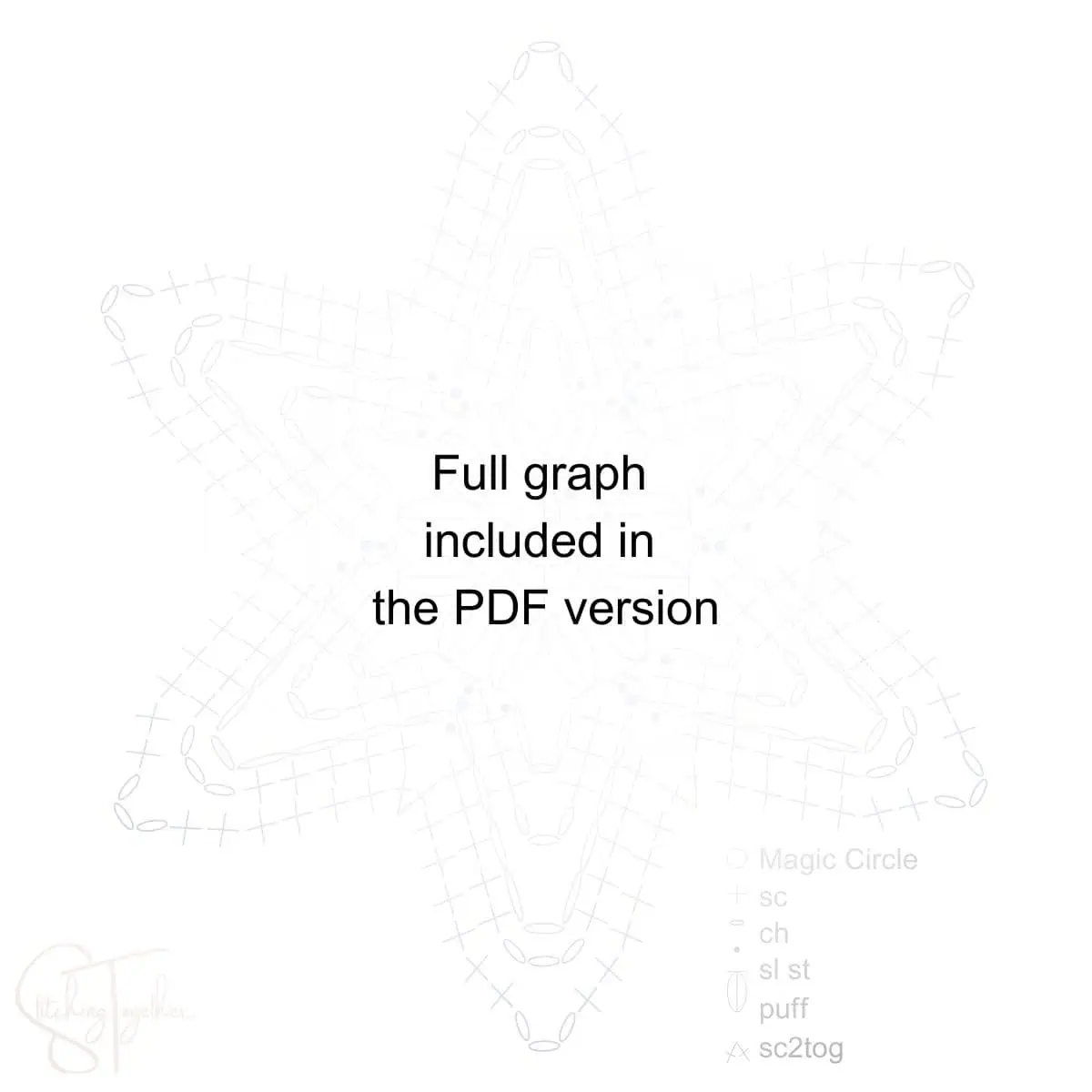blurred out crochet graph with text reading "full graph included in the PDF version"
