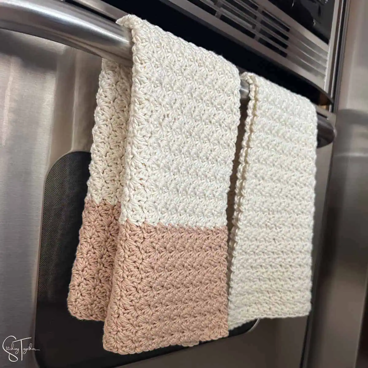 2 hanging crochet dish towels