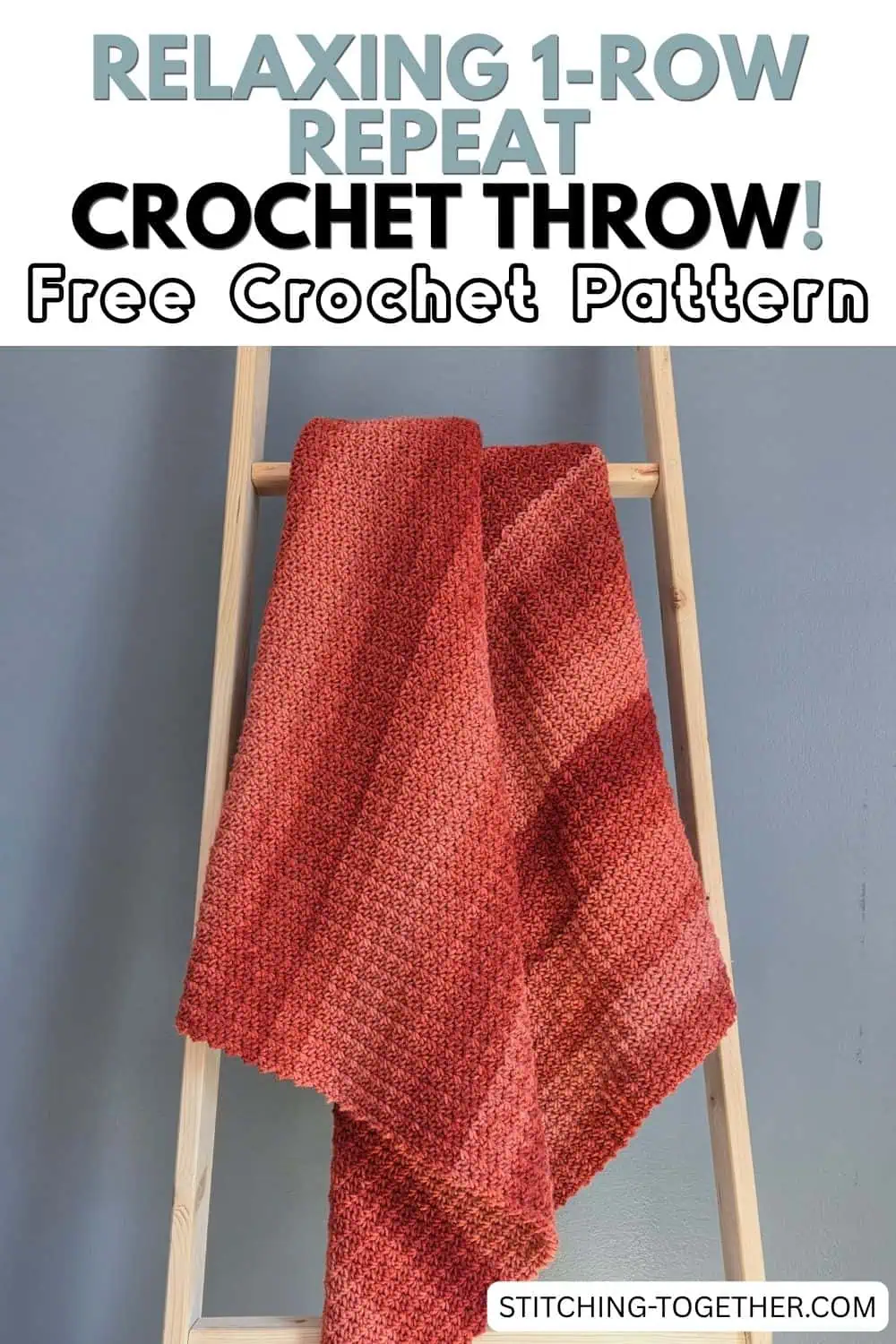 crochet throw with text reading "relaxing 1-row repeat crochet throw free crochet pattern"